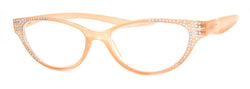 Beige - Hip, Designer, Cat Eye Reading Glasses with Rhinestones
