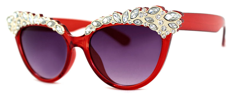 Grey - Jeweled Cat Eye Sunglasses for Women