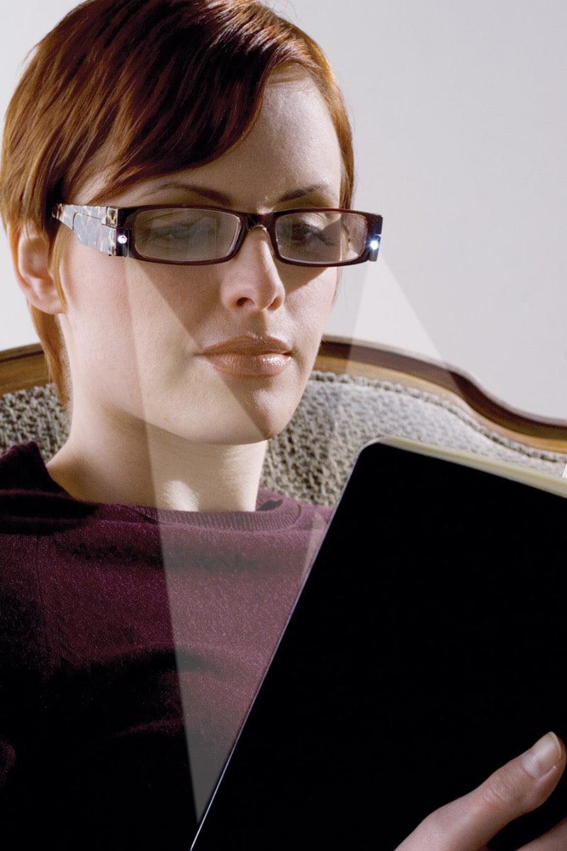 Brown - Mens, Womens, Rectangular, Vintage, LED Reading Glasses